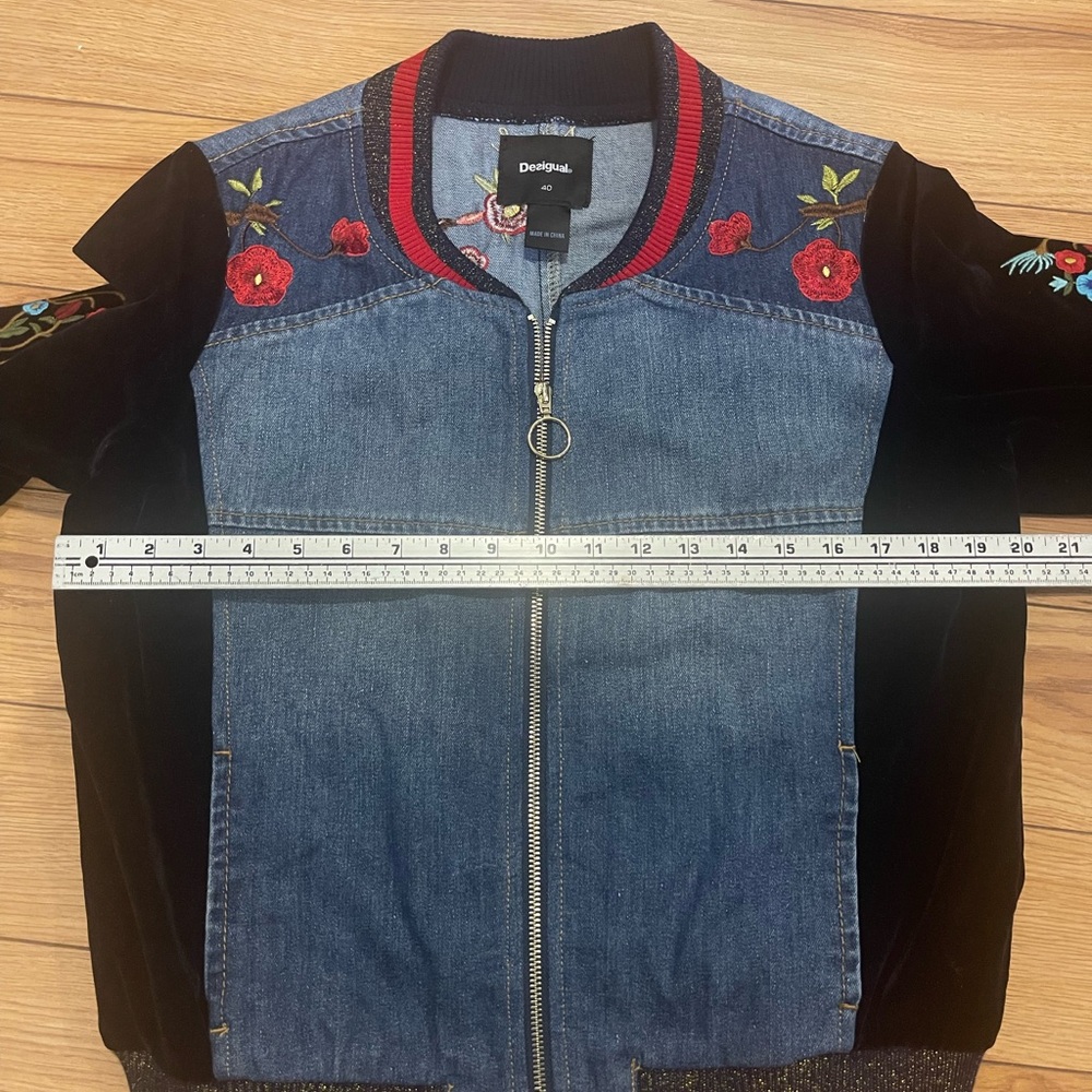 NEW📍Desigual Tottori  Embroidered Bomber Jacket velvet & Denim 40 medium - Picture 12 of 16